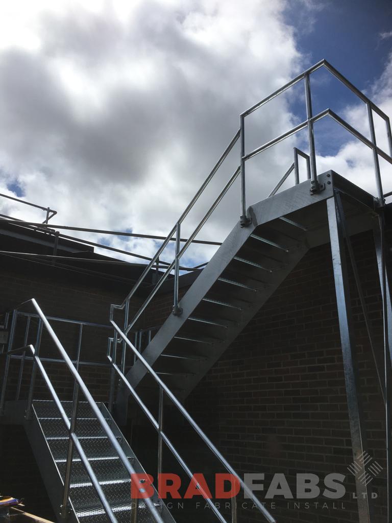 Bradfabs, external staircase, fire escape, mild stee staircase, galvanised steel, durbar treads