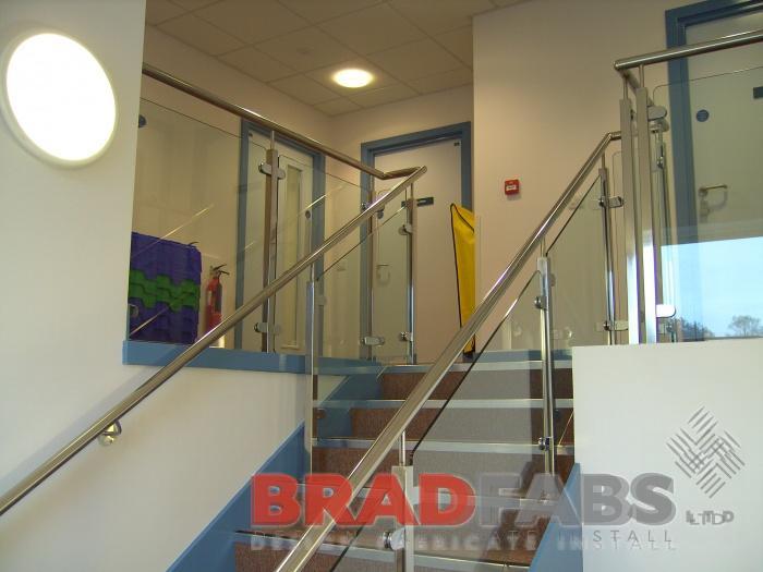 Glass and steel balustrading manufactured in bradford, Steel and glass staircase balustrade fitted in a doctors surgery in Bradford