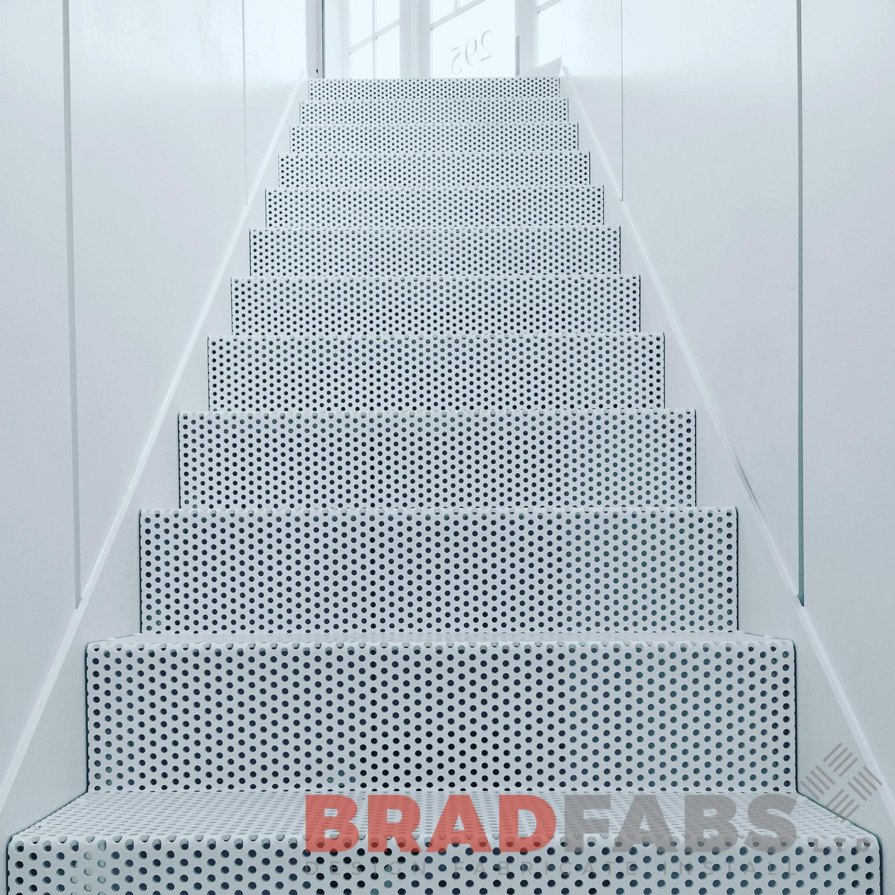 contemporary perforated laser cut steel panel staircase