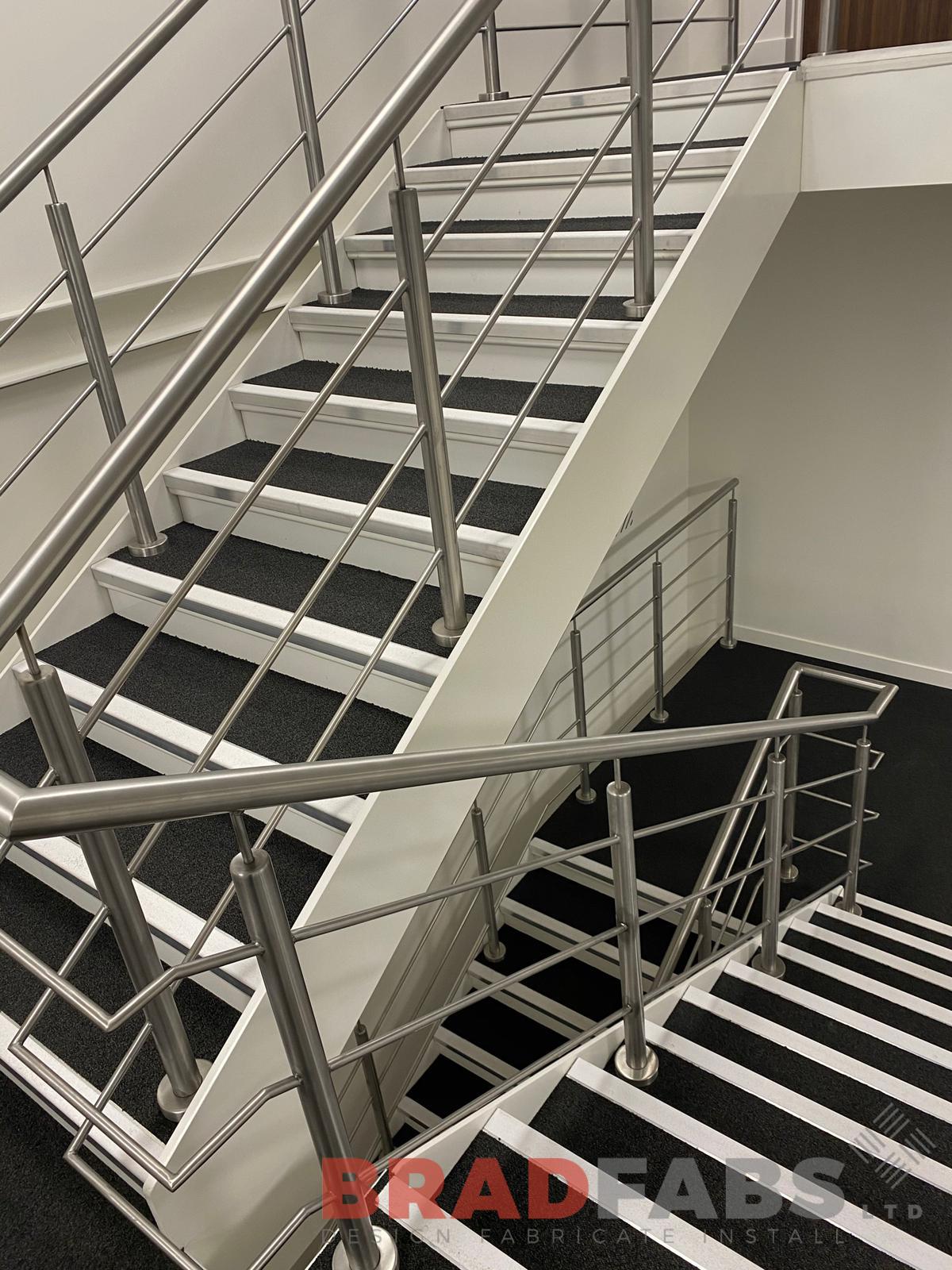 Bradfabs, straight staircase, steel staircase, top and mid rail balustrade, bespoke staircase, escape staircase, cat ladder 