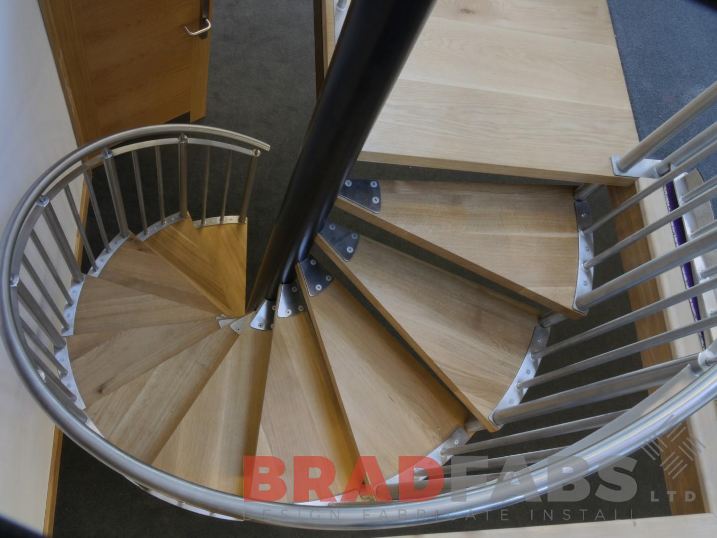 Bradfabs designed and installed this unique oak stainless spiral staircase, installed in Yorkshire