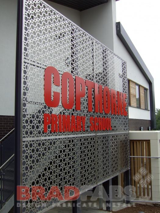 stainless steel school sign, bespoke sign, custom made stainless steel sign