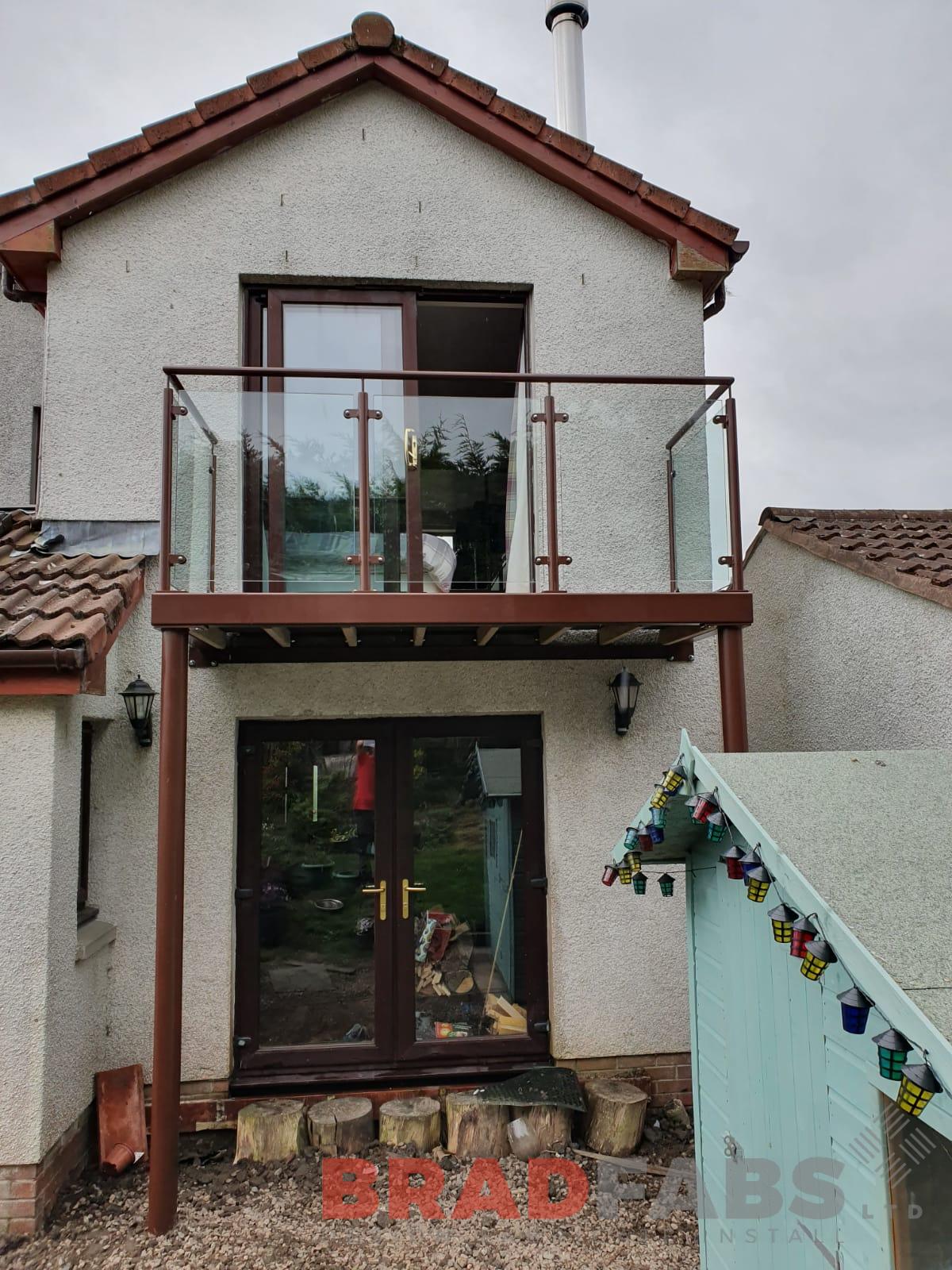 Balcony with supporting legs by Bradfabs, mild steel, galvanised and powder coated, composite decked flooring 