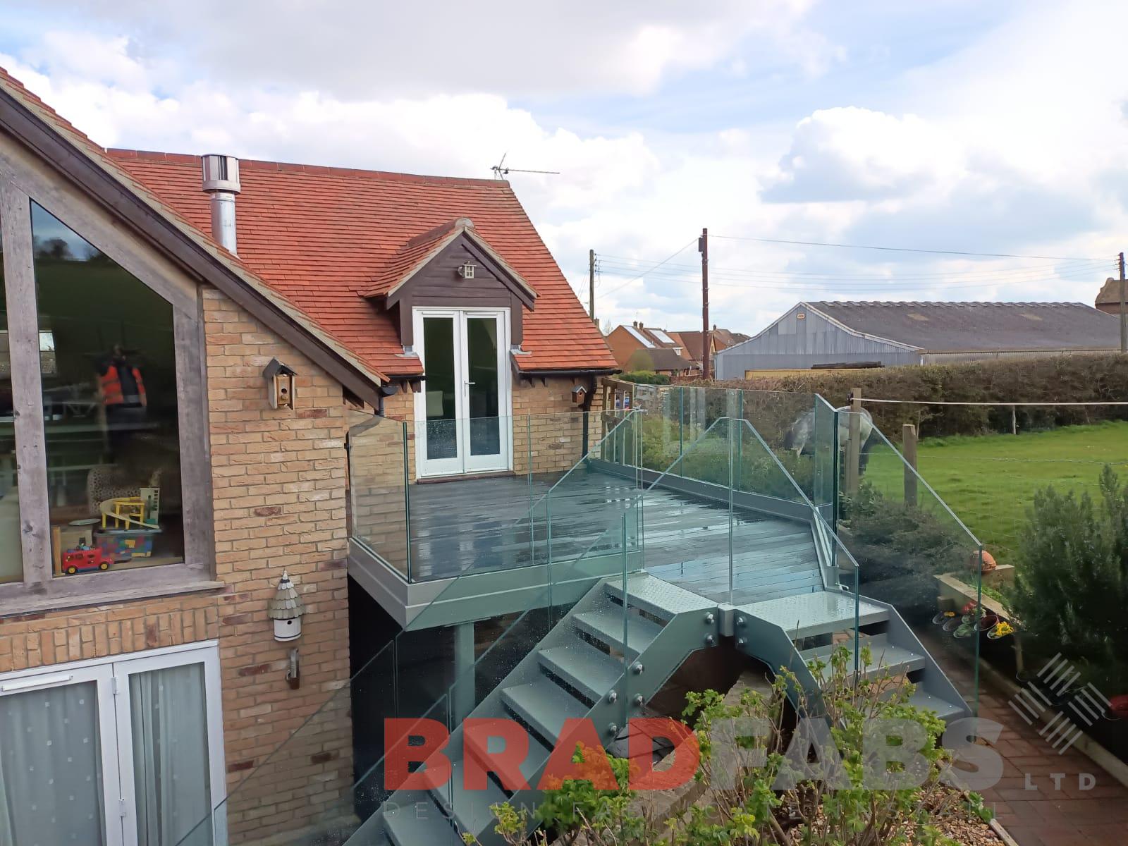 Bradfabs, double staircase, bespoke balcony, infinity glass