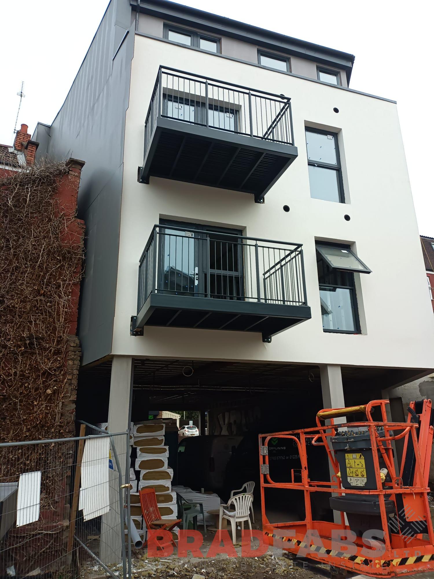 Balconies, cantilevered balconies in mild steel, galvanised, powder coated by bradfabs 