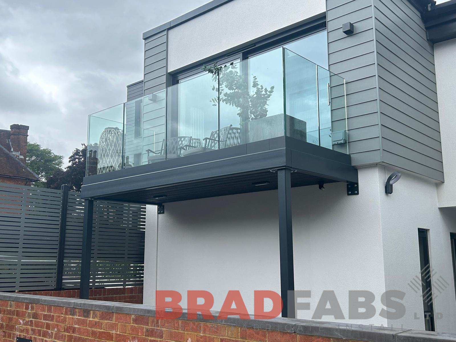 Bradfabs balcony, glass balustrade on bespoke steel balcony
