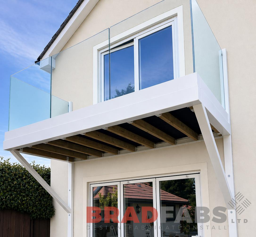 Contemporary Glass Balcony Installation | Cantilever Steel Balcony UK | Bradfabs