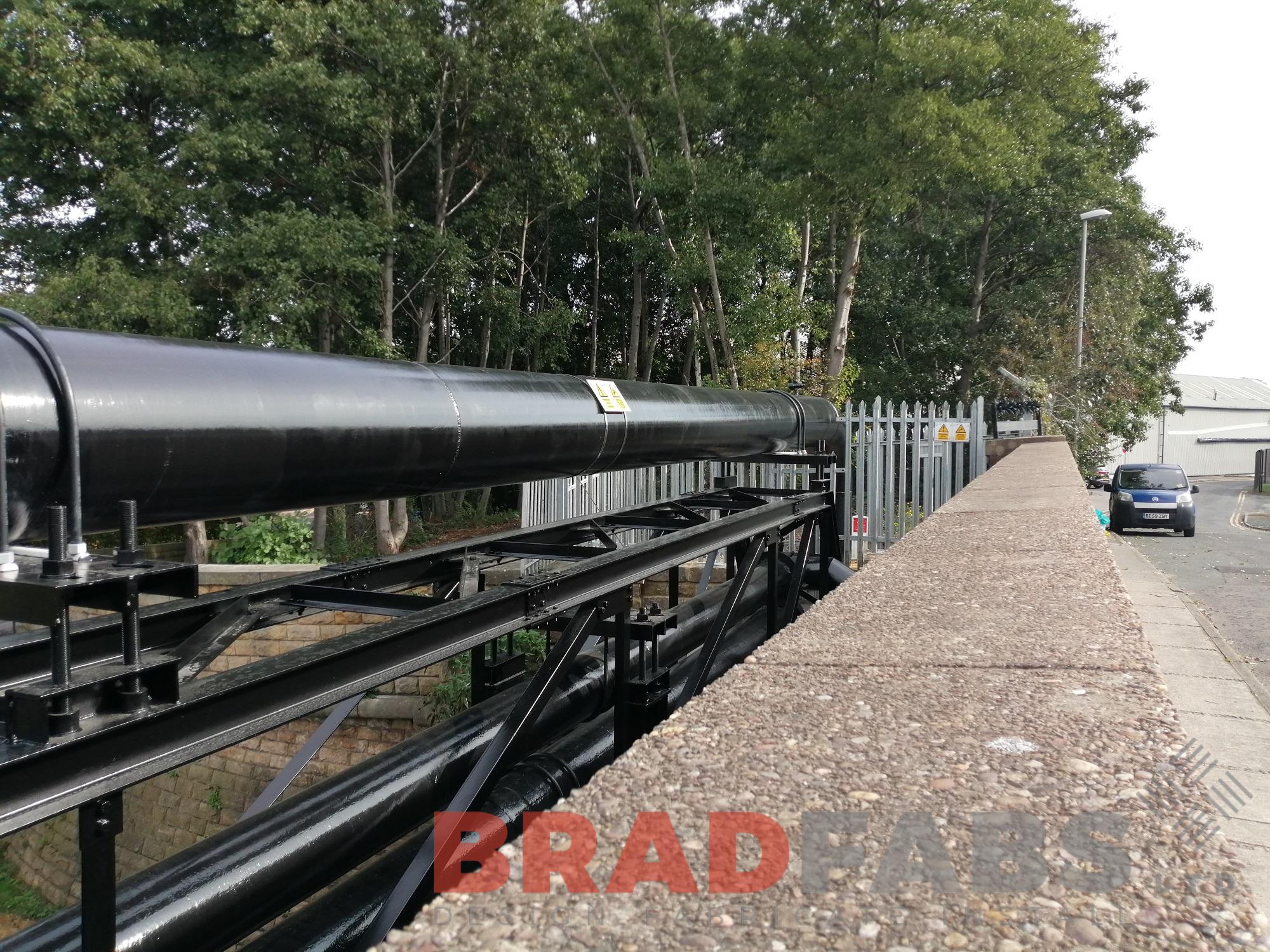 Bespoke mild steel and galvanised fabricated pipe bridge
