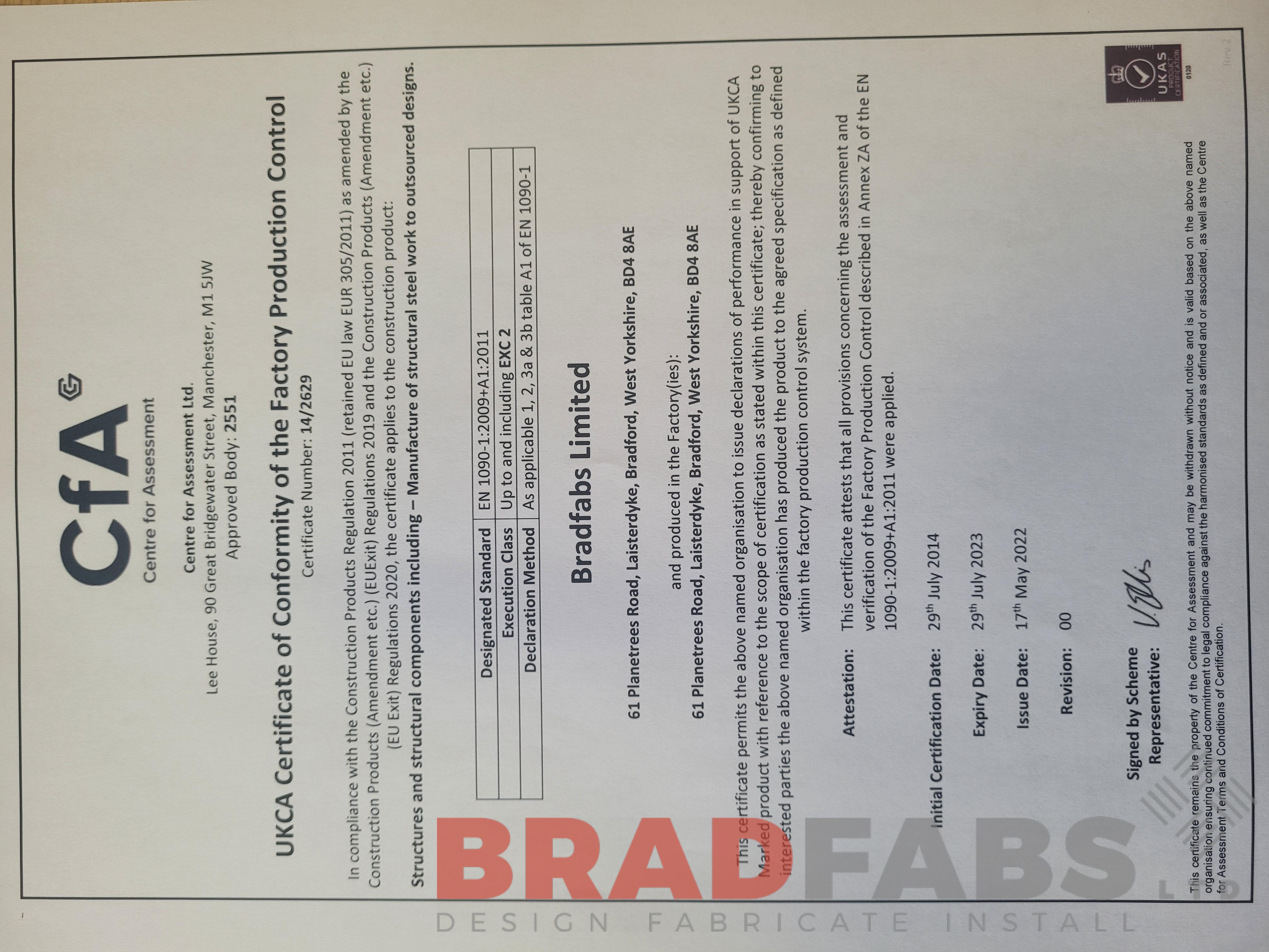 Bradfabs CE certificate
