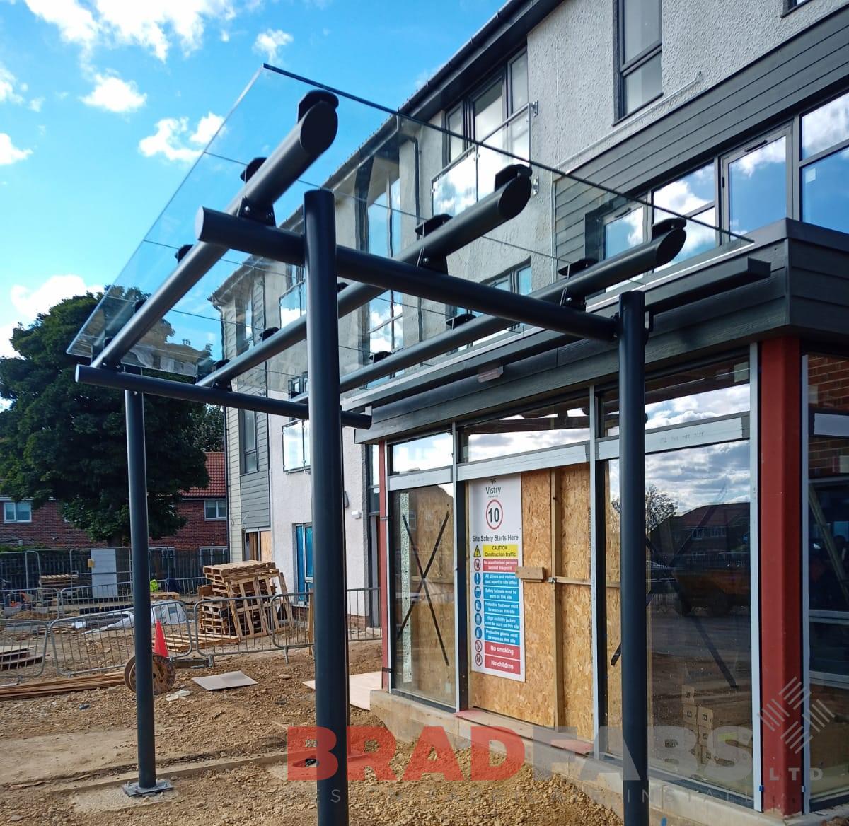 Bradfabs, canopy, free standing canopy, glass canopy, bespoke steelwork 