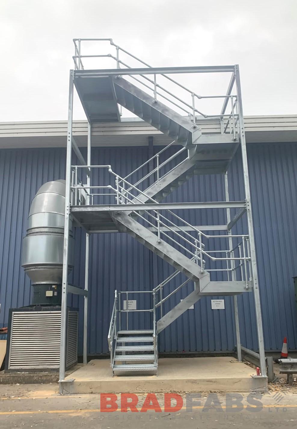 Steel switchback fire escape fabricated by Bradfabs 