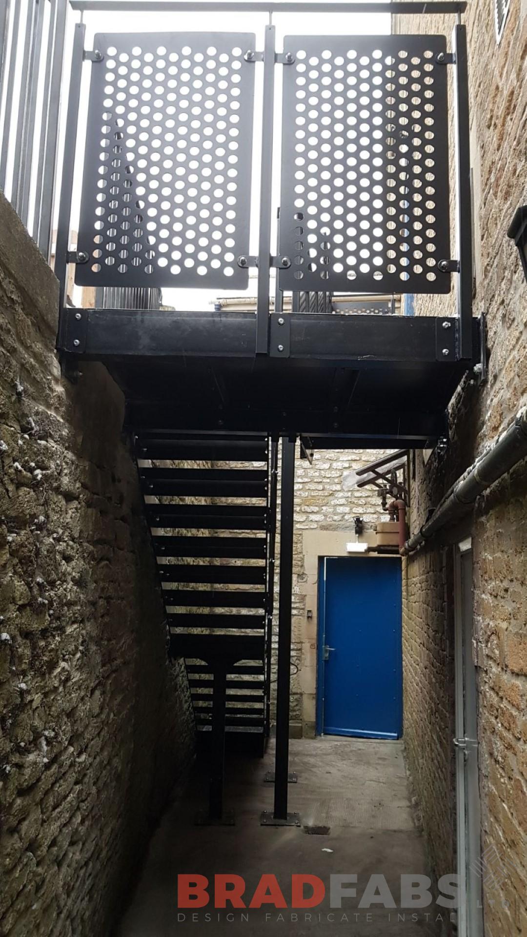 Metal external fire escape installed and designed by Bradfabs