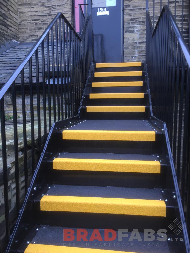 Bradfabs are experts in fire escape straight staircase with GRP treads