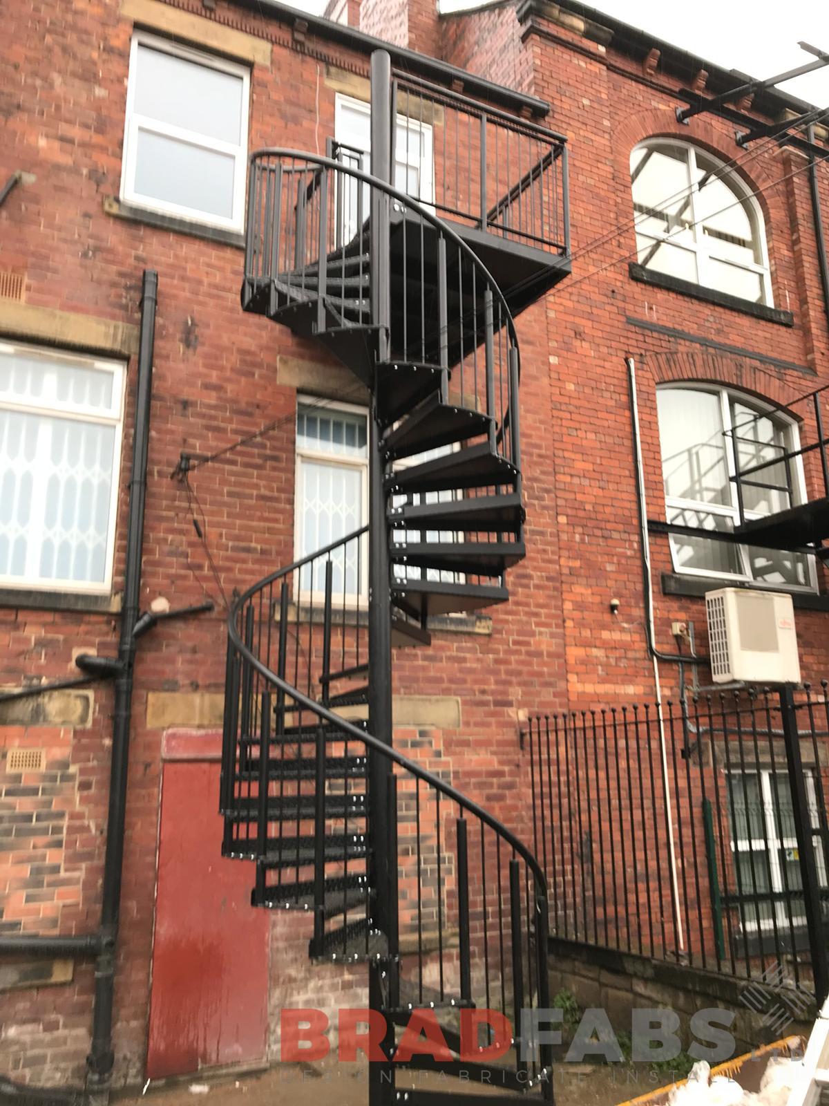 Custom made external fire escape access staircase by Bradfabs