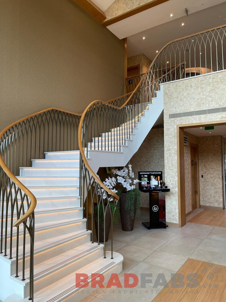 Bradfabs, staircase, steel staircase, timber top rail, internal stair 