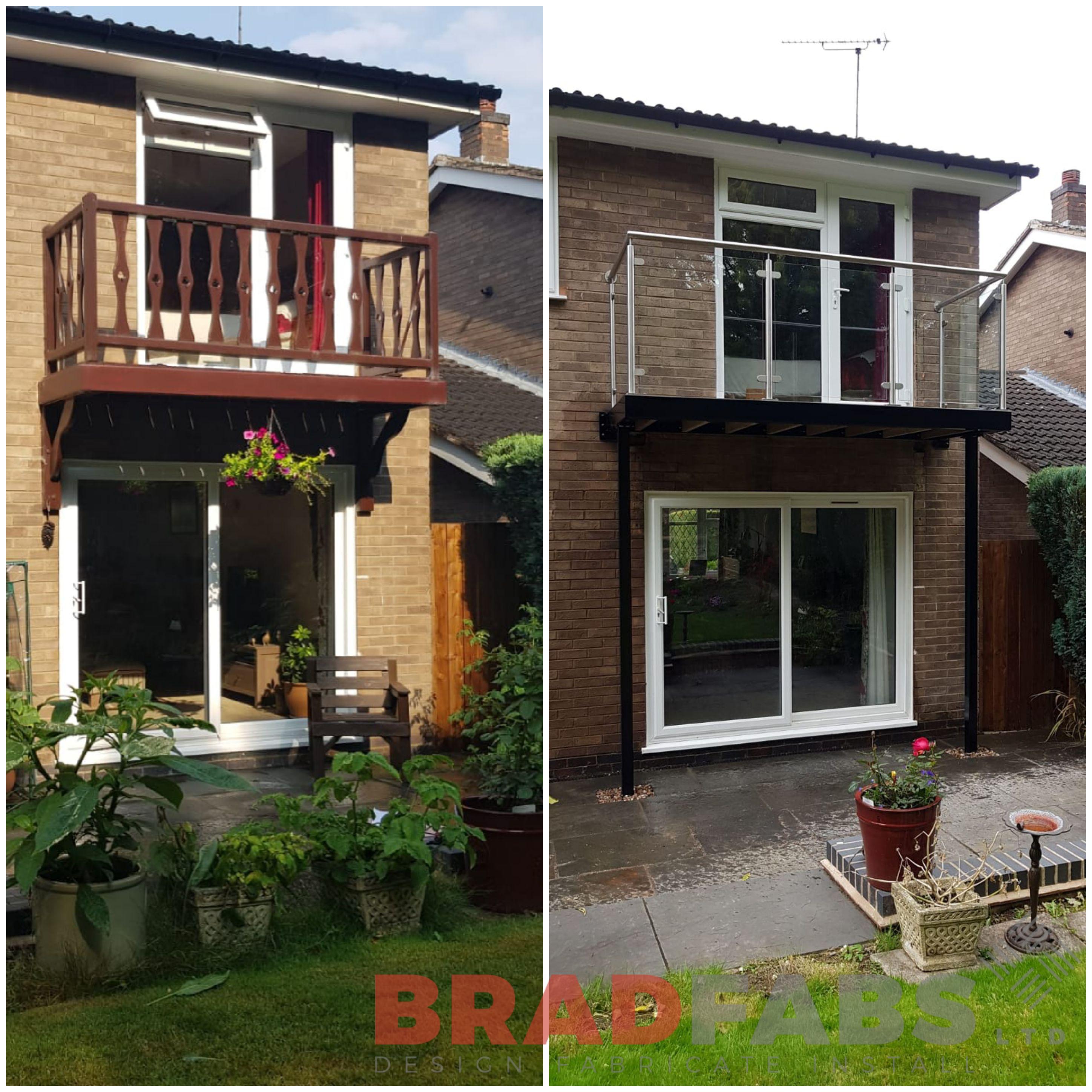 Bradfabs, balcony transformation, modern balcony, steel balcony, steelwork, metal balcony, stainless steel balustrade, glass balustrade