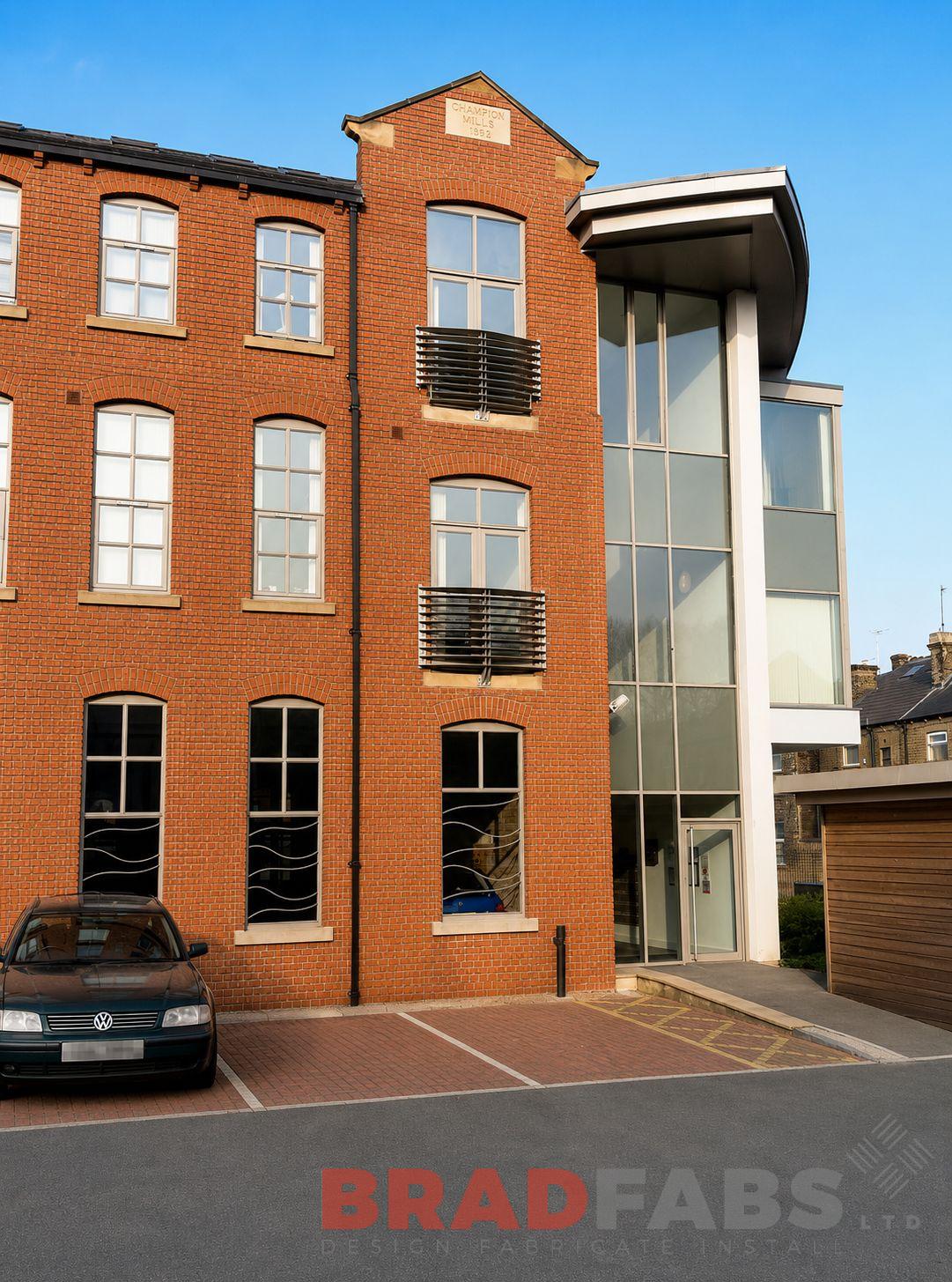 Bradfabs made these steel balconettes for offices in Leeds, West Yorkshire
