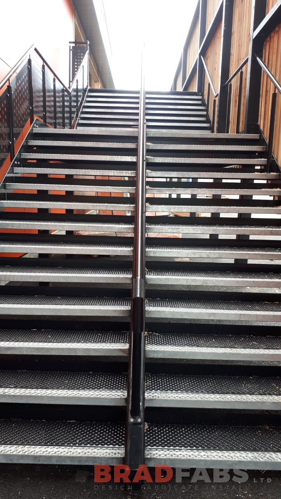 large double external straight mild steel galvanised and powder coated staircase by Bradfabs Ltd 