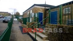 Metal railings in green colour, for a school building by bradfabs 