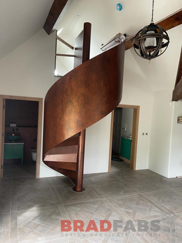 Bradfabs, spiral staircase, internal spiral staircase, bronze finish staircase