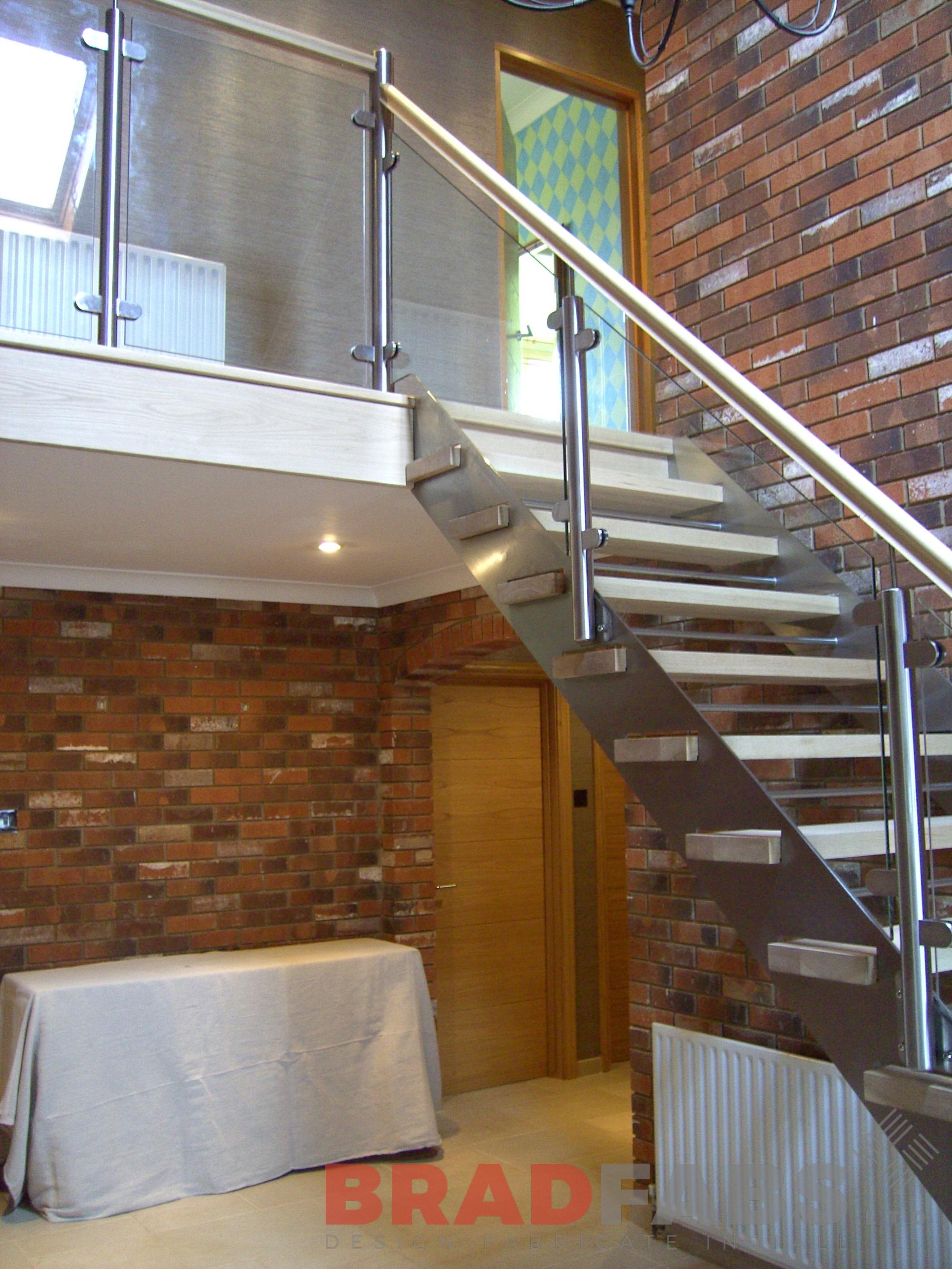 Steel Fabricators of Balconies, Staircases. Straight Staircase with Timber Treads & Handrail ...