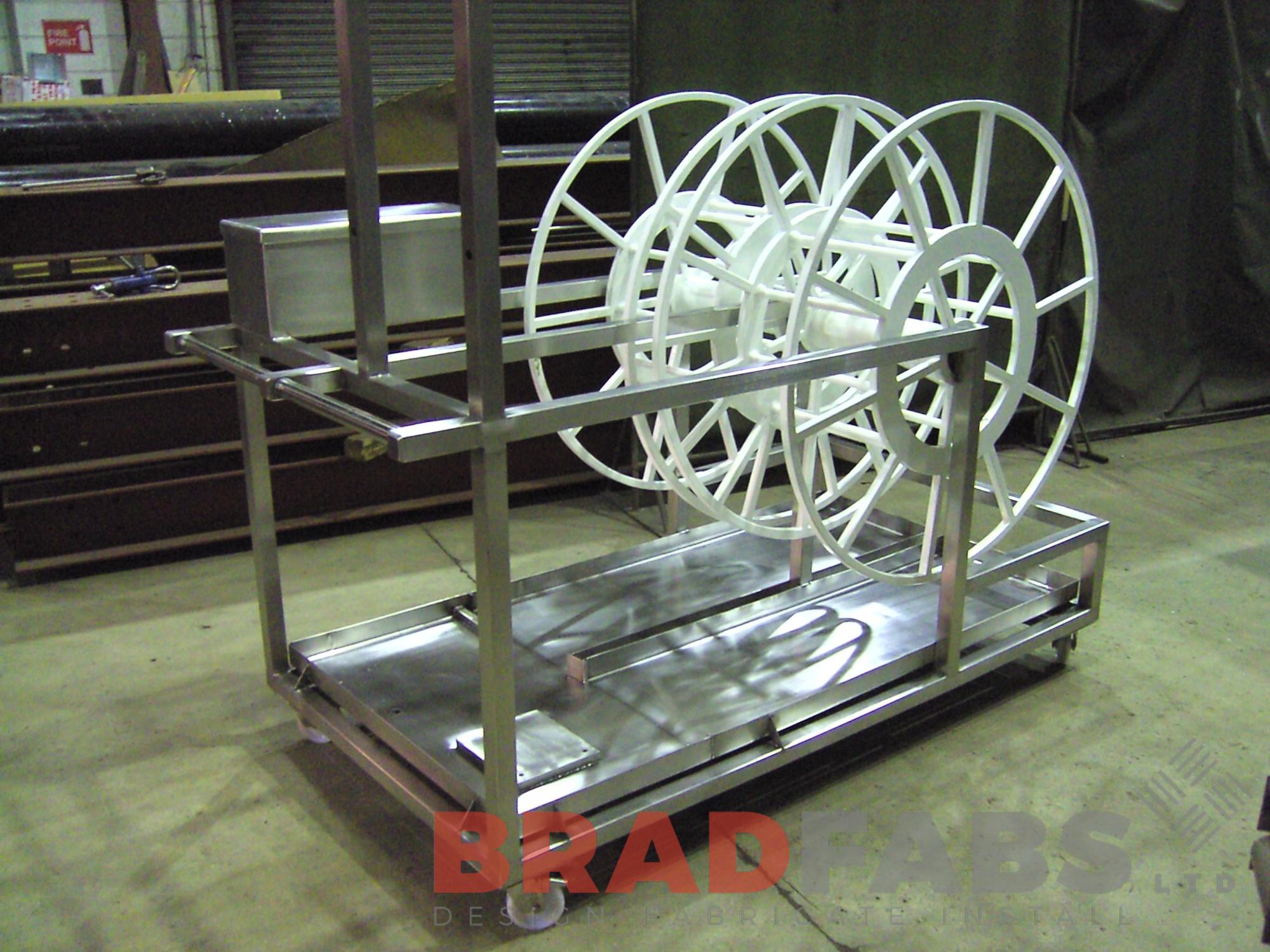 steel hose trolley fabricated by bradfabs in bradford, fully portable custom made steel hose trolley