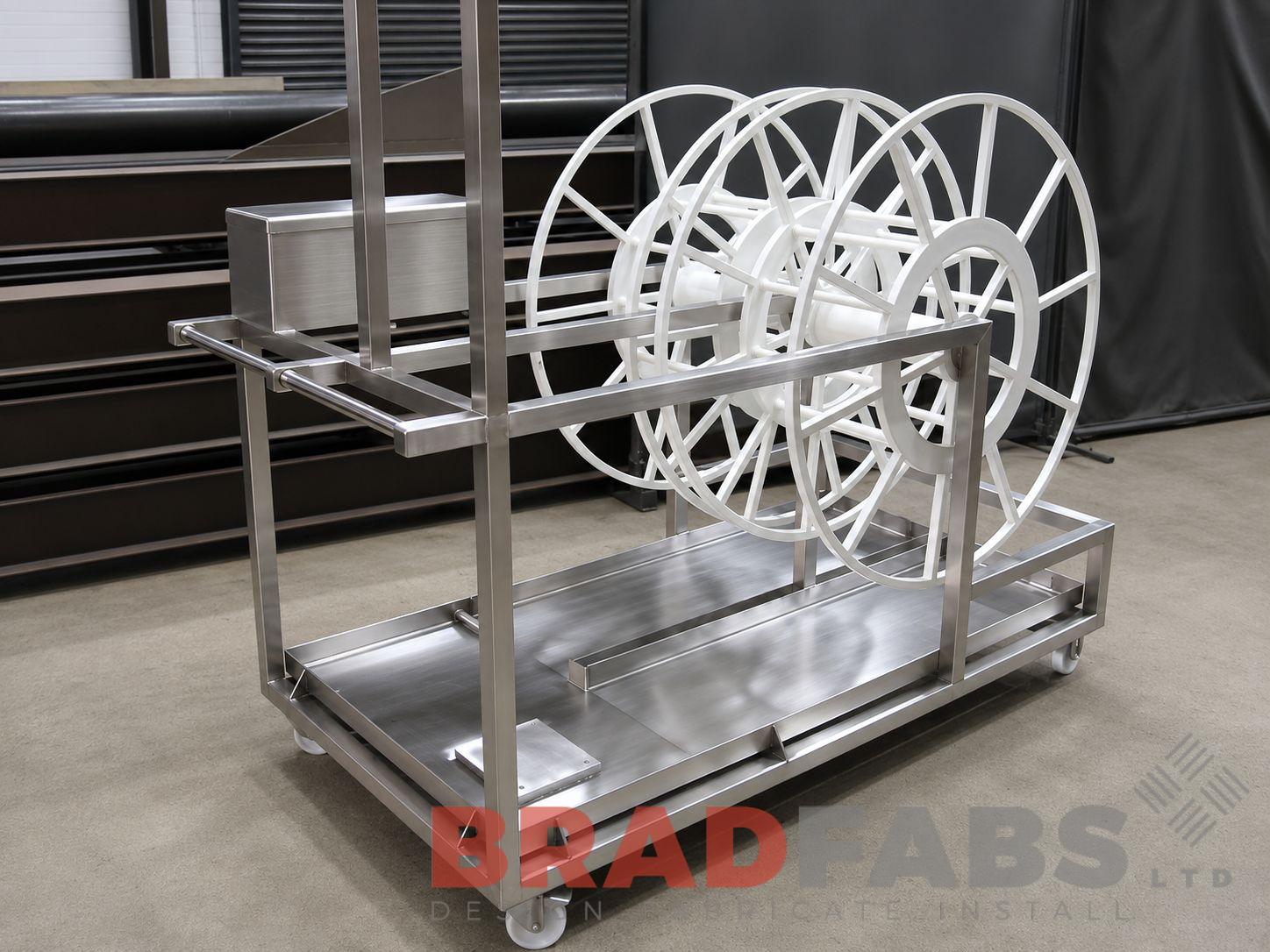 steel hose trolley fabricated by bradfabs in bradford, fully portable custom made steel hose trolley