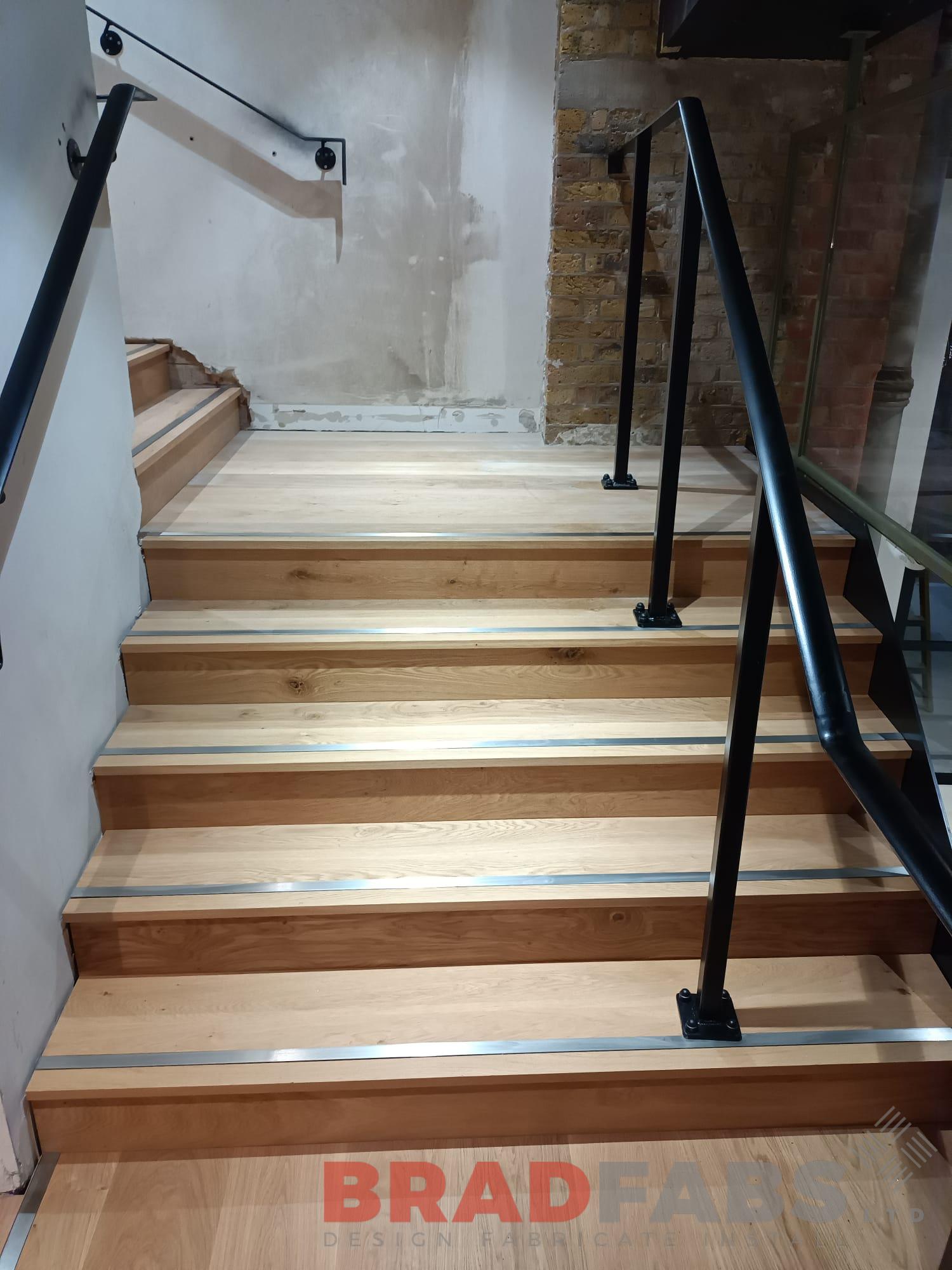 Bradfabs, staircase, internal staircase, timber treads, powder coated handrail 