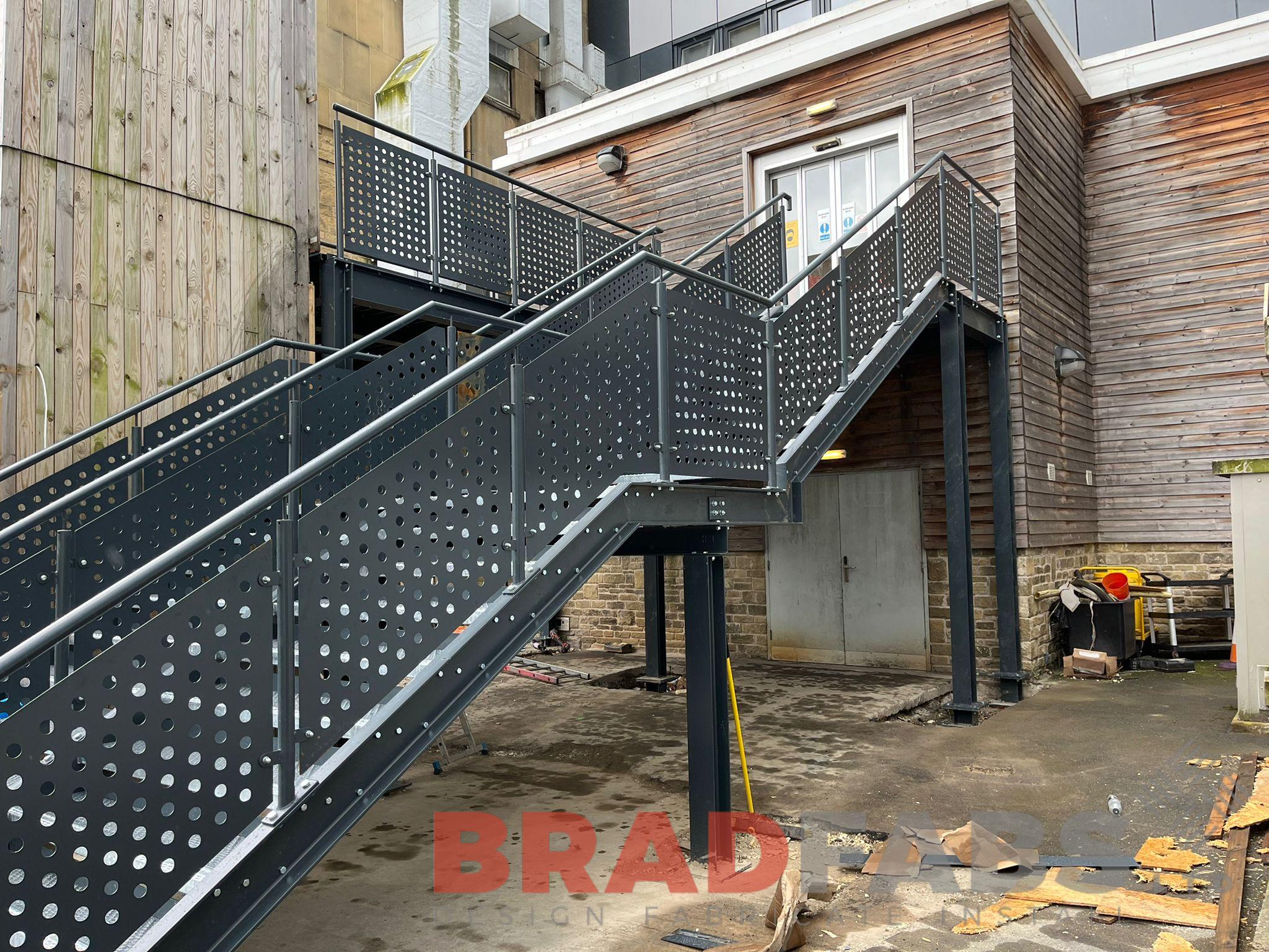 Bradfabs, staircase, external staircase, laser cut panels, BNOP5 flooring 