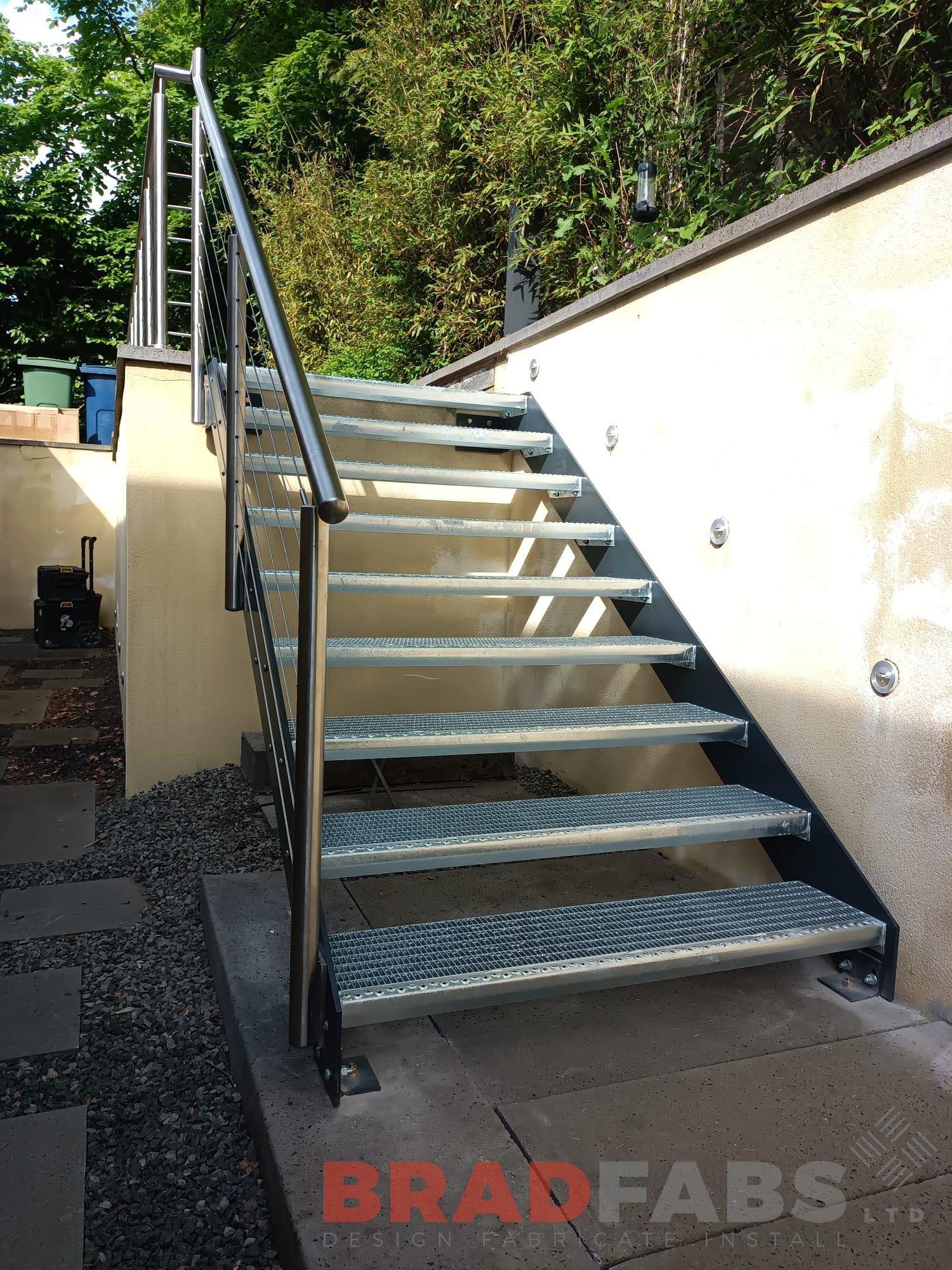 external staircase with stainless steel balustrade and tension wires by bradfabs 