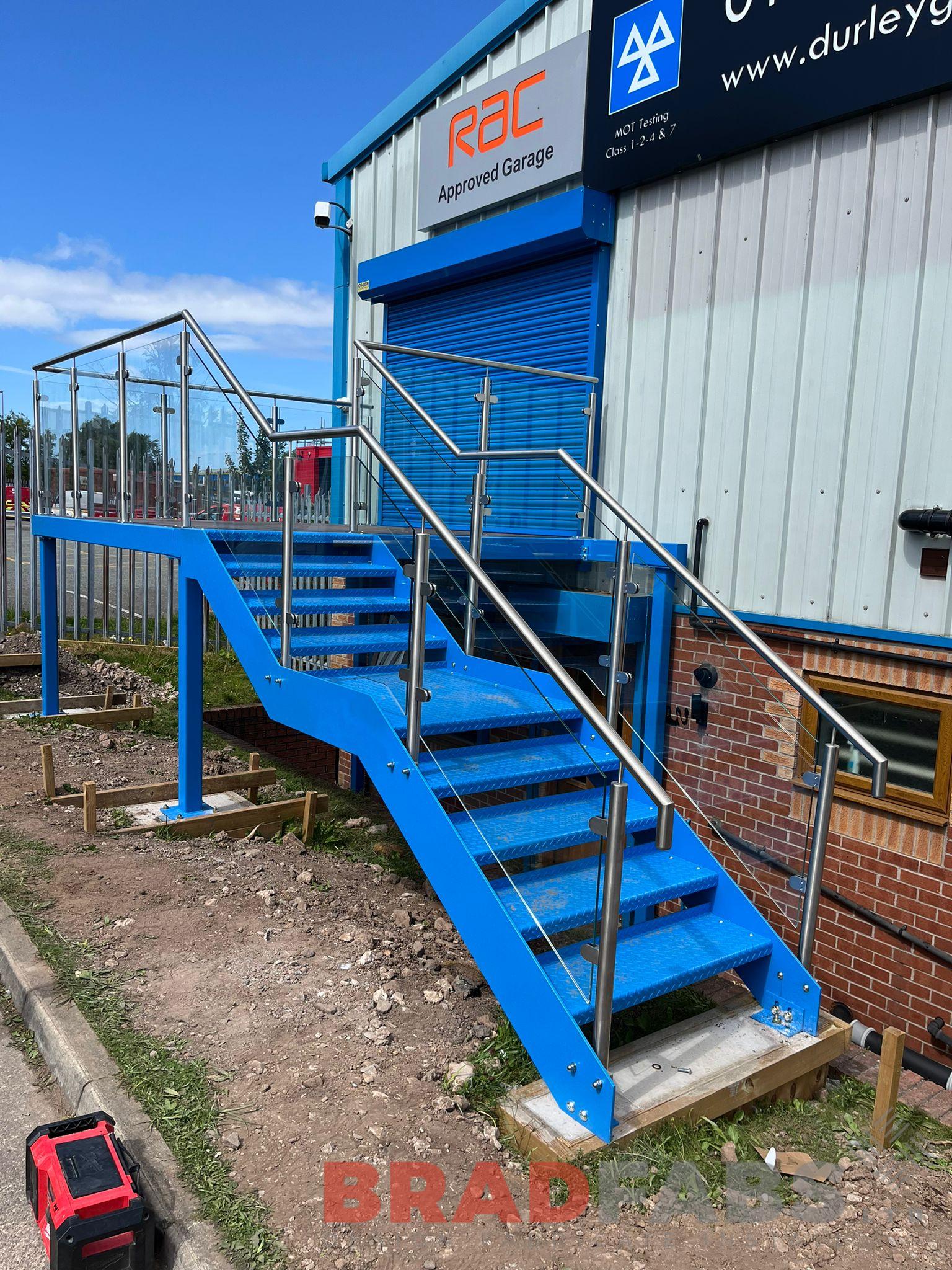 external staircase by bradfabs, powder coated blue staircase 