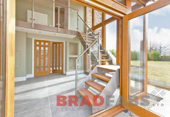 Straight Staircase with oak Treads & stainless steel balustrade