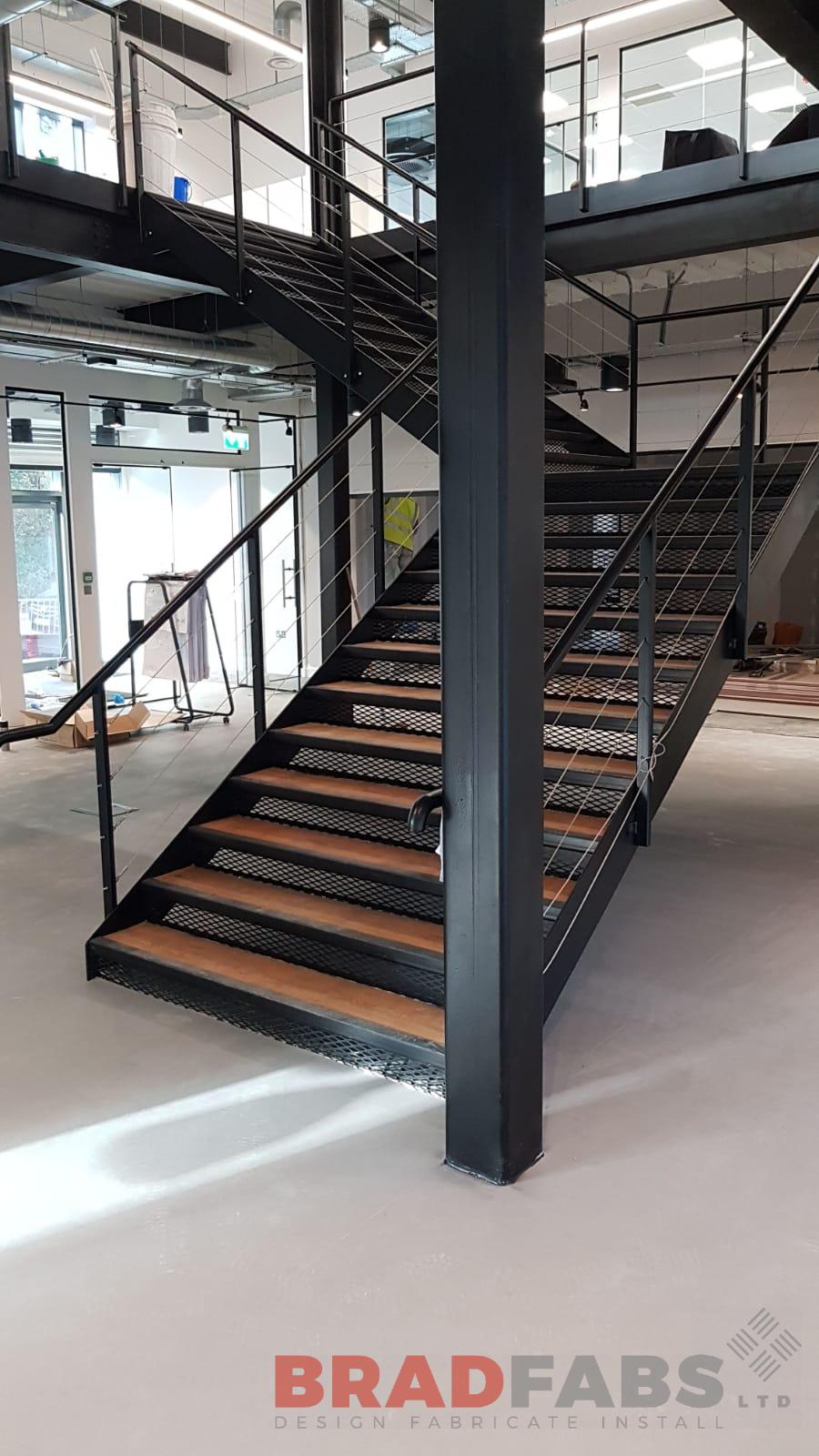 Commercial property, oak treads, Mild steel, Powder coated, Bradfabs 