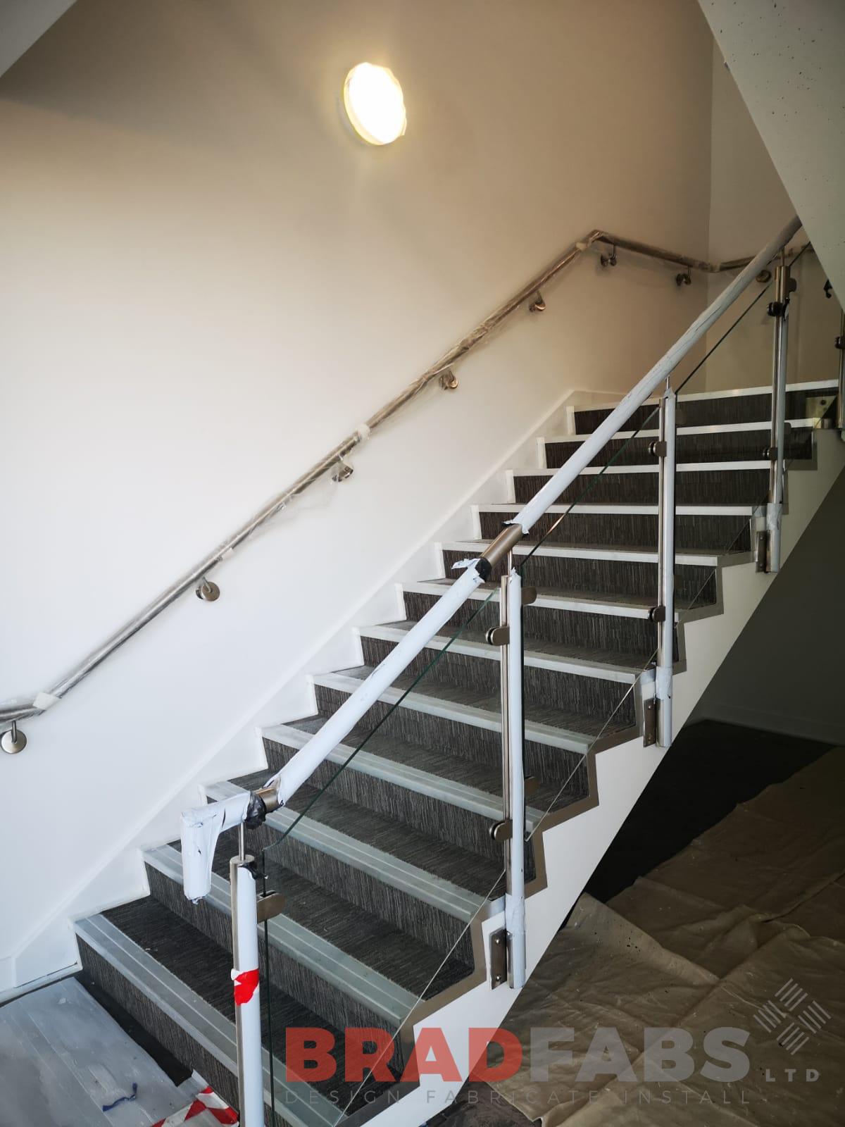 Bradfabs, straight staircase, bespoke staircase, internal staircase, glass balustrade