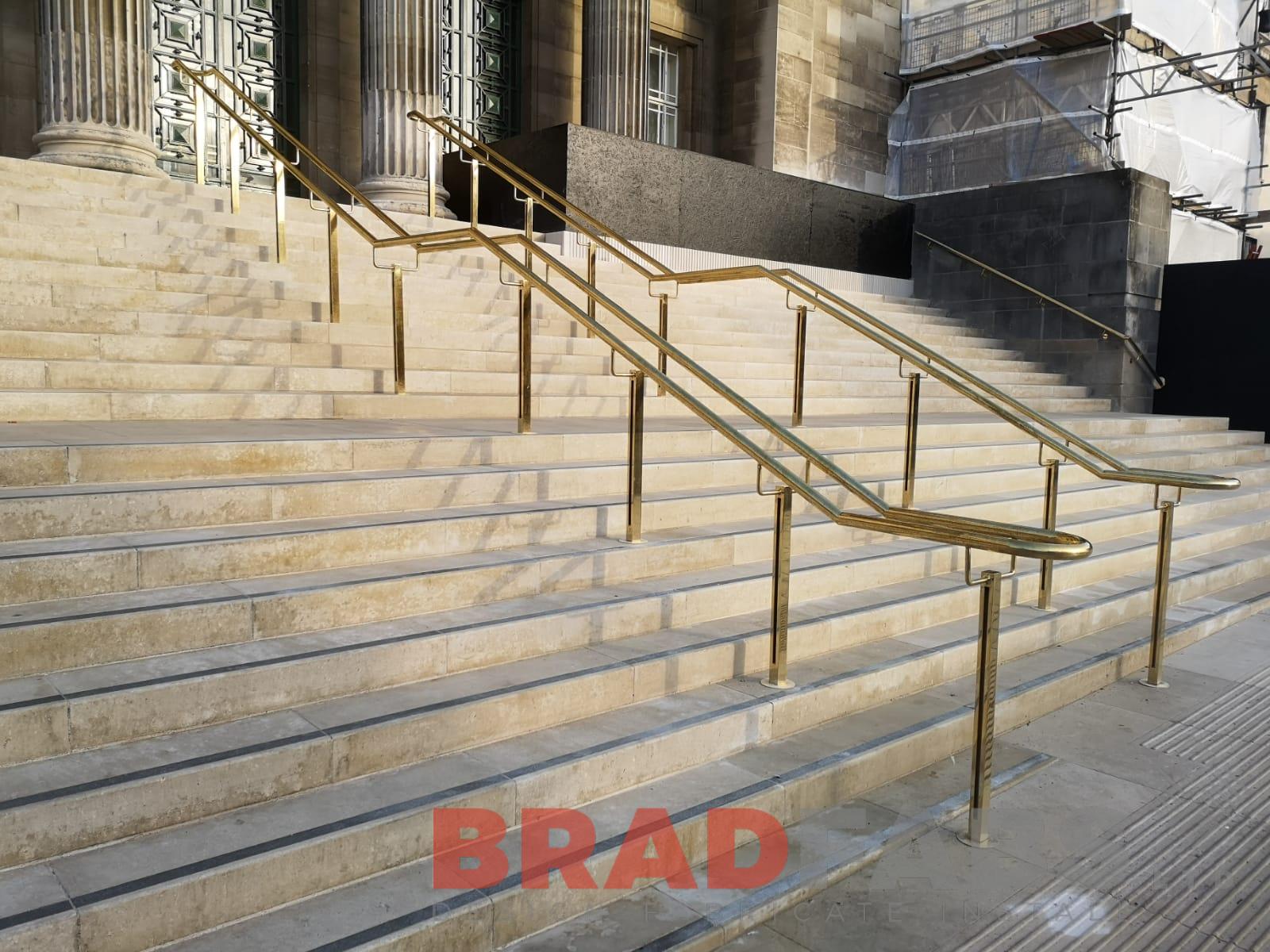 Bespoke brass handrails for a university in West Yorkshire by Bradfabs 