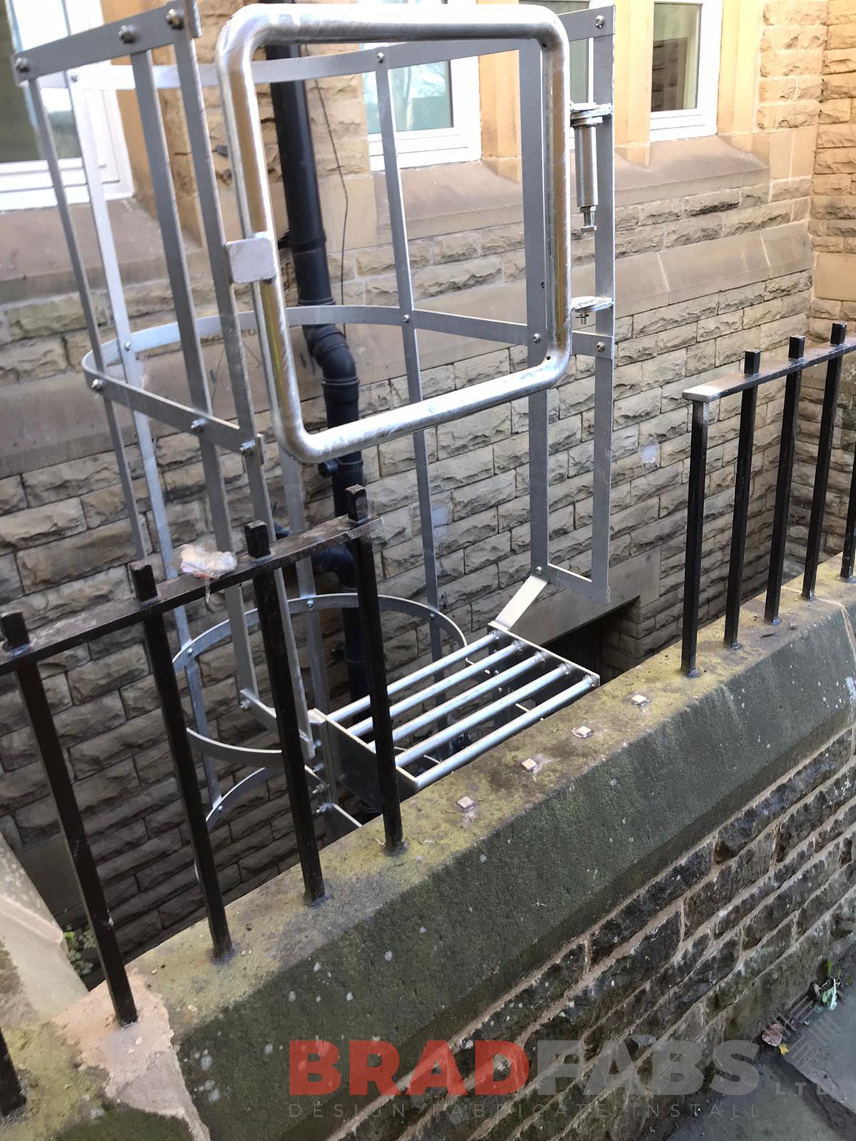 Entrance to the bespoke cat ladder manufactured in mild steel and galvanised by Bradfabs Ltd 